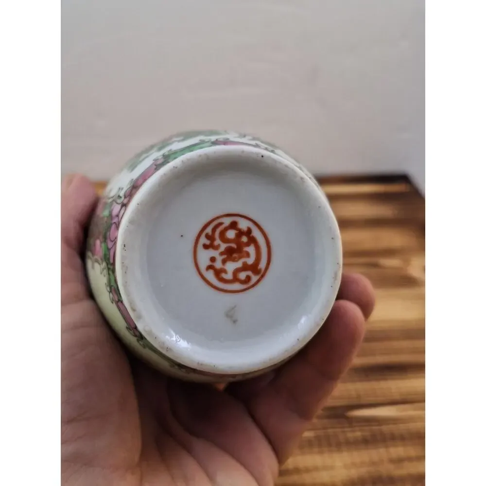 Chinese Red Dragon Stamp Family Rose Porcelain Vase Vtg 6